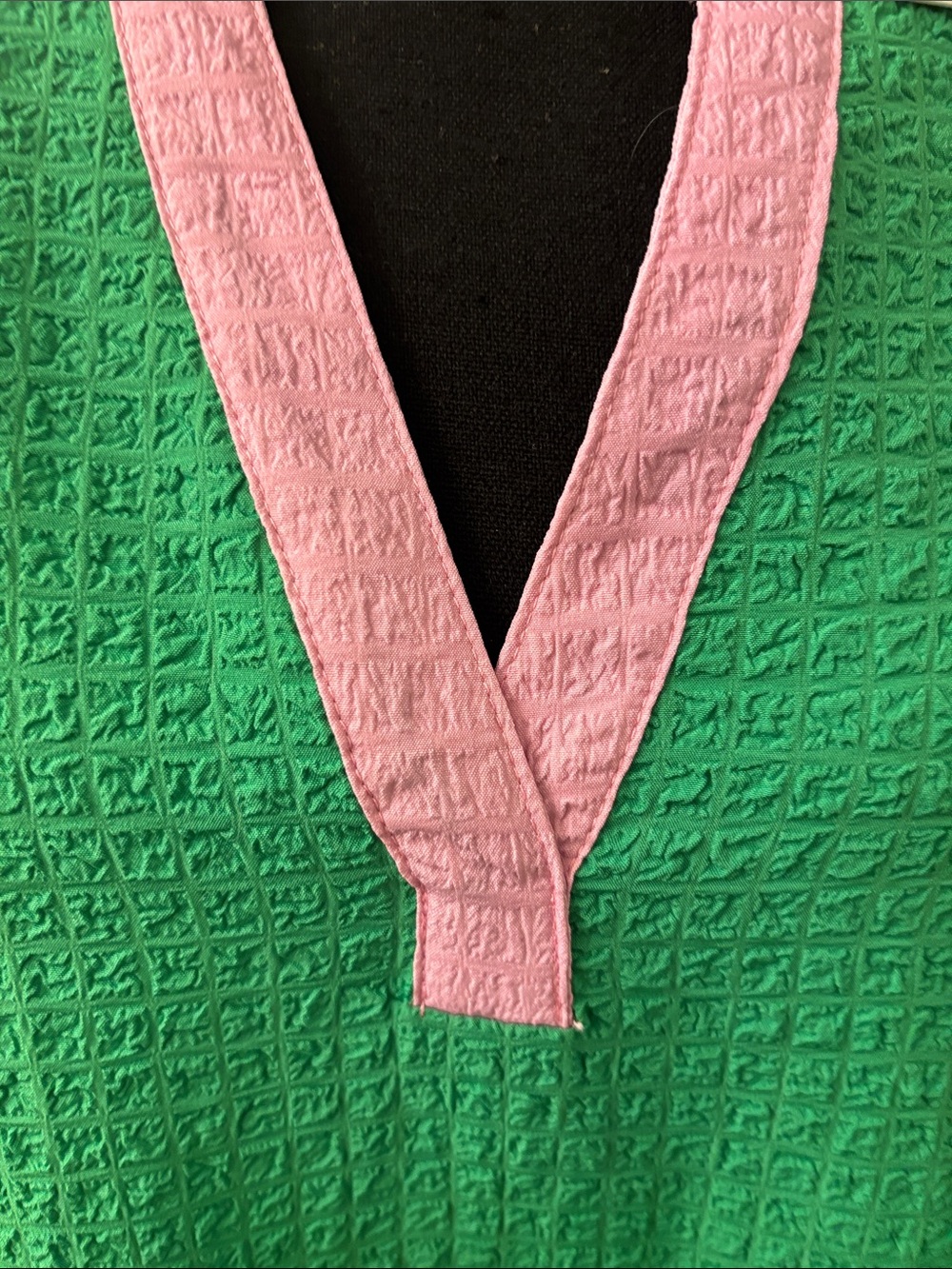 Green Tiered Midi Dress with Pink Trim - Picture 2 of 9